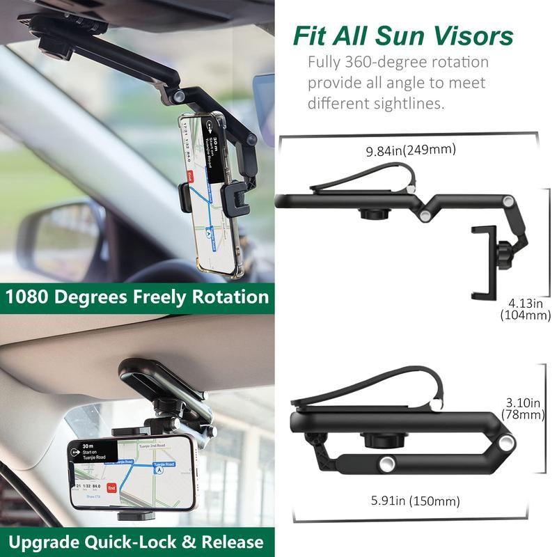 Luxora 1080° Multi-Function Car Sun Visor Phone Holder | 360° Rotatable Retractable | Universal Fit for All Scenes