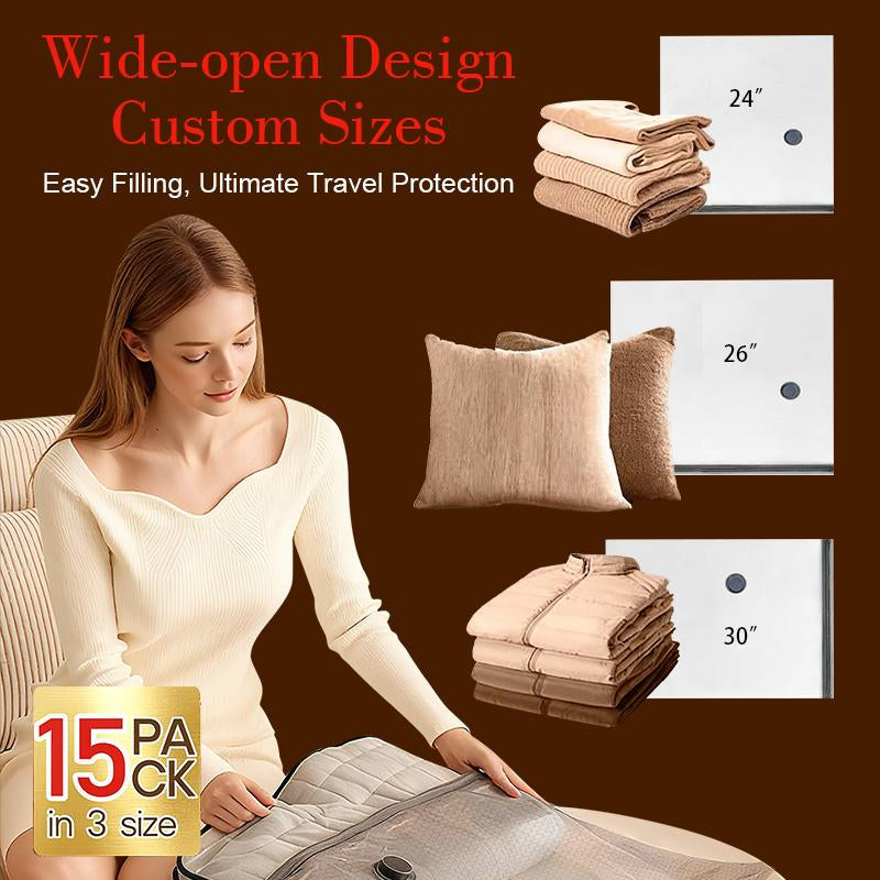 [2026 Upgraded] Cordless Travel Vacuum Bag Set - 9/15/ Pac Compression Bags for Carry-On Suitcases - USB Rechargeable Handheld Pump with Built-In Battery - Space Saver for Clothes & Packing, Zipper Pouches Durable, Lightweight Organizer Fitting Cover