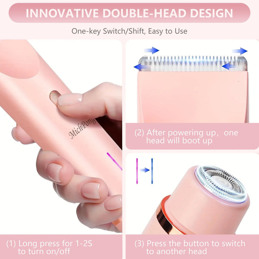 Luxora Electric Razor Dual-Head Shaver Face Bikini Trimmer, Rechargeable Wet Dry Use