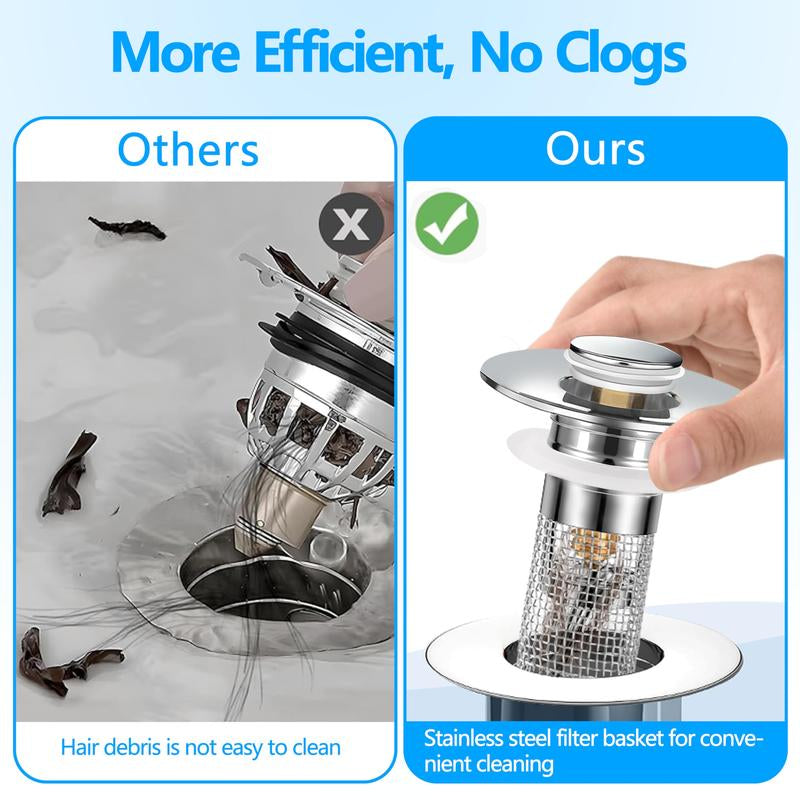 Bathroom Sink Drain Strainer, Pop up Sink Drain Strain, Bathroom Sink Stopper with Removable Stainless Steel, Filter Basket Hair Catcher Hair Catcher
