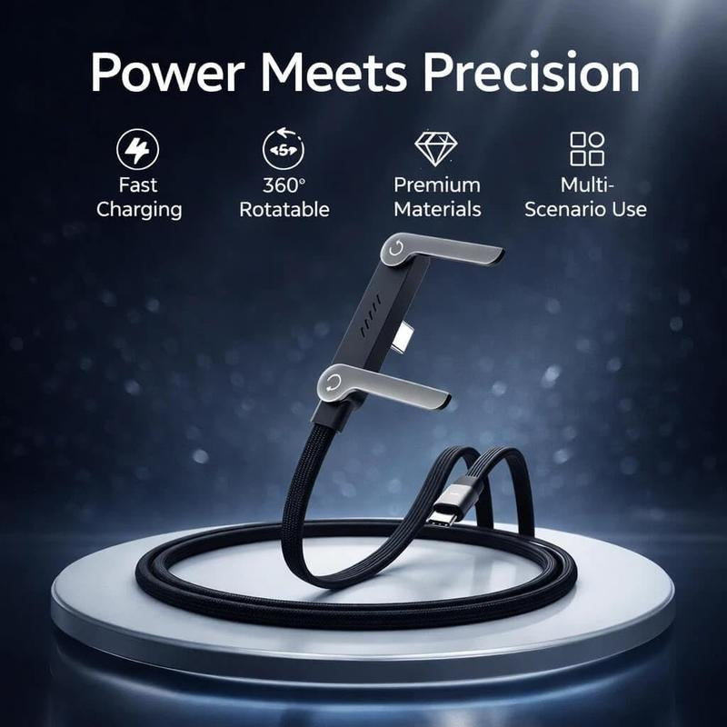 Luxora Type-C Charger Cable, 240W Super Fast Charging 2-In-1 Charging Cord & Phone Holder for Gaming, Office, Car Travel – Black