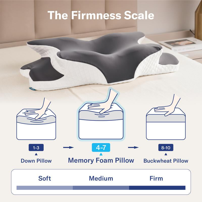 Alcedo Cervical Memory Foam Pillow for Neck and Shoulder Pain Relief, Adjustable Ergonomic Contour Orthopedic Pillow with Cervical Support for Side, Back and Stomach Sleepers