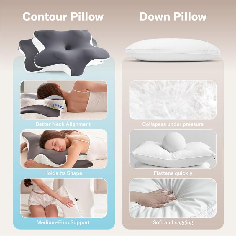 Alcedo Cervical Memory Foam Pillow for Neck and Shoulder Pain Relief, Adjustable Ergonomic Contour Orthopedic Pillow with Cervical Support for Side, Back and Stomach Sleepers