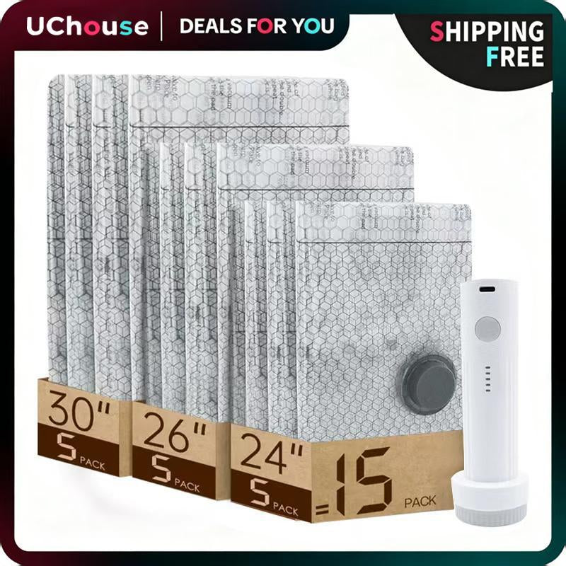 [2026 Upgraded] Cordless Travel Vacuum Bag Set - 9/15/ Pac Compression Bags for Carry-On Suitcases - USB Rechargeable Handheld Pump with Built-In Battery - Space Saver for Clothes & Packing, Zipper Pouches Durable, Lightweight Organizer Fitting Cover