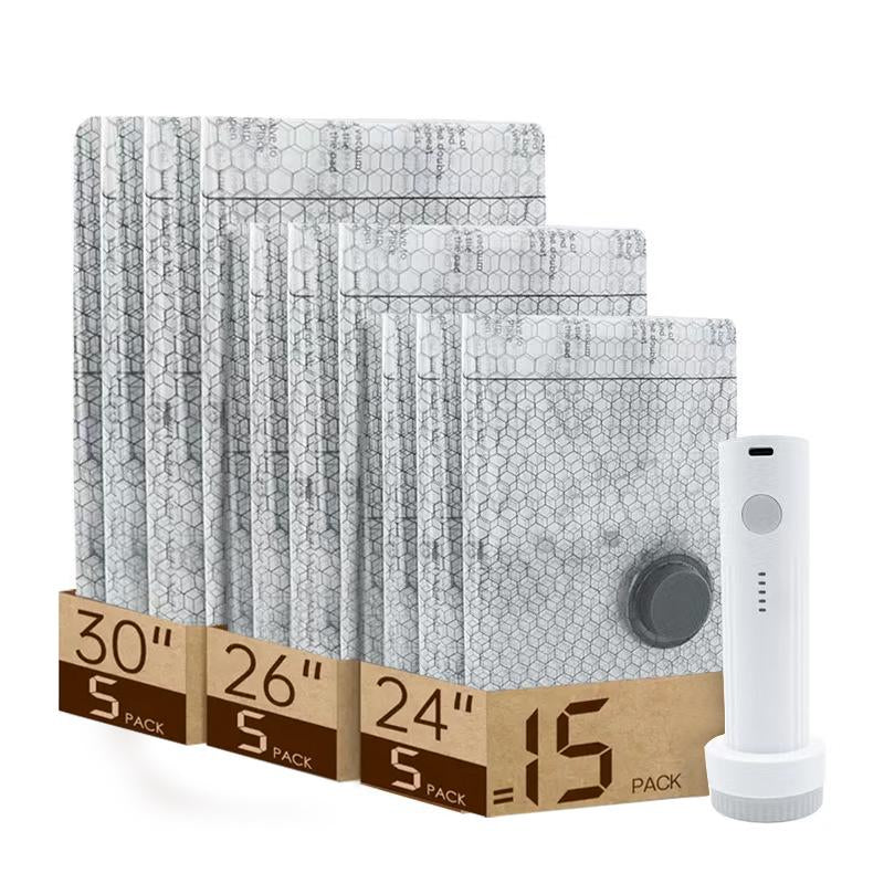 [2026 Upgraded] Cordless Travel Vacuum Bag Set - 9/15/ Pac Compression Bags for Carry-On Suitcases - USB Rechargeable Handheld Pump with Built-In Battery - Space Saver for Clothes & Packing, Zipper Pouches Durable, Lightweight Organizer Fitting Cover