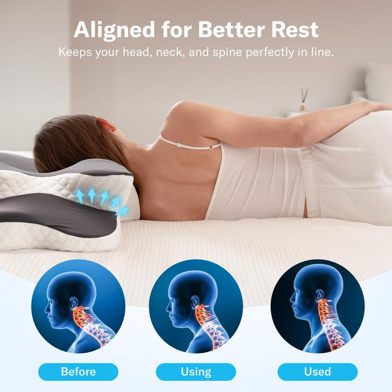 Alcedo Cervical Memory Foam Pillow for Neck and Shoulder Pain Relief, Adjustable Ergonomic Contour Orthopedic Pillow with Cervical Support for Side, Back and Stomach Sleepers