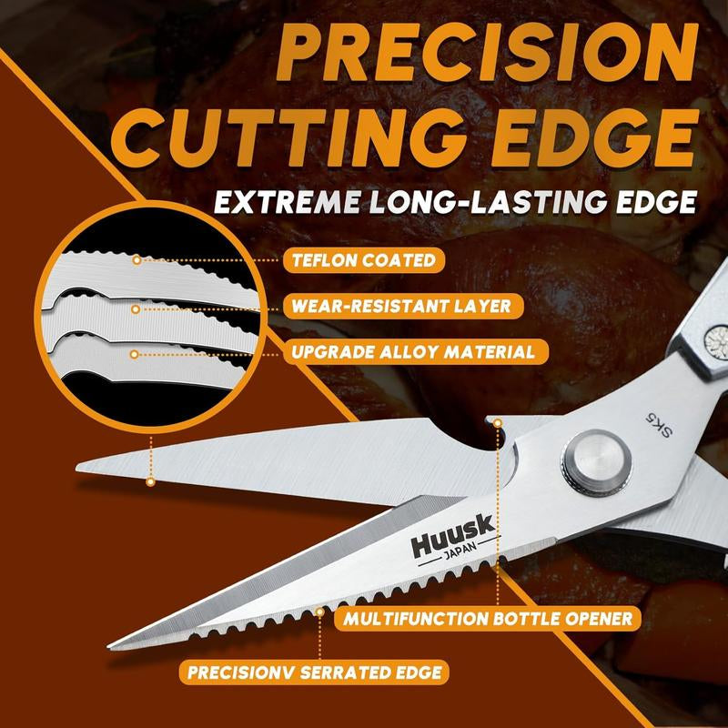 【February Faves】Huusk Kitchen Scissors All Purpose -Fallfreshness- Stainless Steel Kitchen Shears, Sharp Silver Meat Scissors, Dishwasher Safe, Poultry Shears, Japanese Cooking Scissors for Food, Chicken Bones, and Turkey, Christmas Gift!