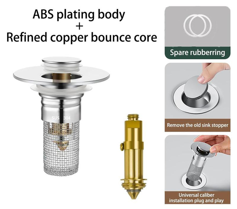 Bathroom Sink Drain Strainer, Pop up Sink Drain Strain, Bathroom Sink Stopper with Removable Stainless Steel, Filter Basket Hair Catcher Hair Catcher