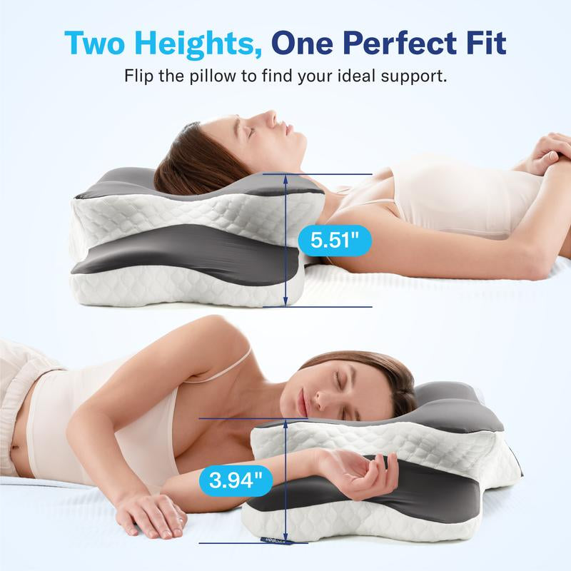 Alcedo Cervical Memory Foam Pillow for Neck and Shoulder Pain Relief, Adjustable Ergonomic Contour Orthopedic Pillow with Cervical Support for Side, Back and Stomach Sleepers