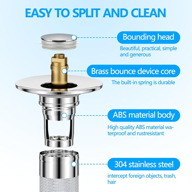 Bathroom Sink Drain Strainer, Pop up Sink Drain Strain, Bathroom Sink Stopper with Removable Stainless Steel, Filter Basket Hair Catcher Hair Catcher