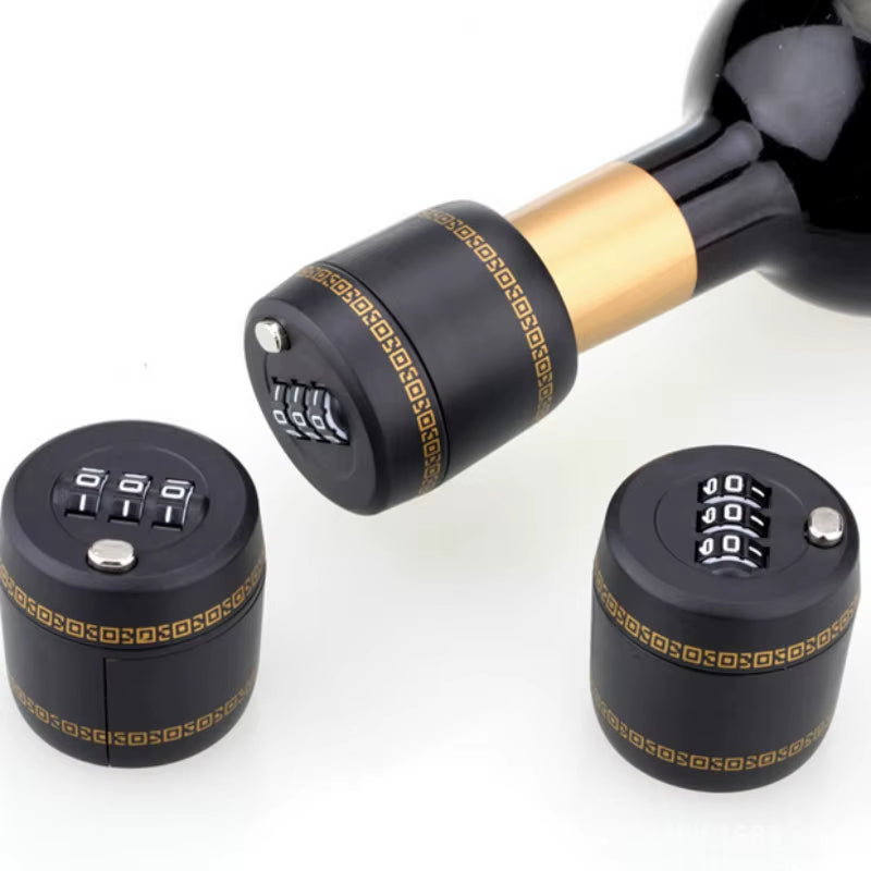 Plastic Wine Bottle Lock Secret for Wine Stopper Bottle Cap with Password Bar Wine Accessories Creative Gifts Black